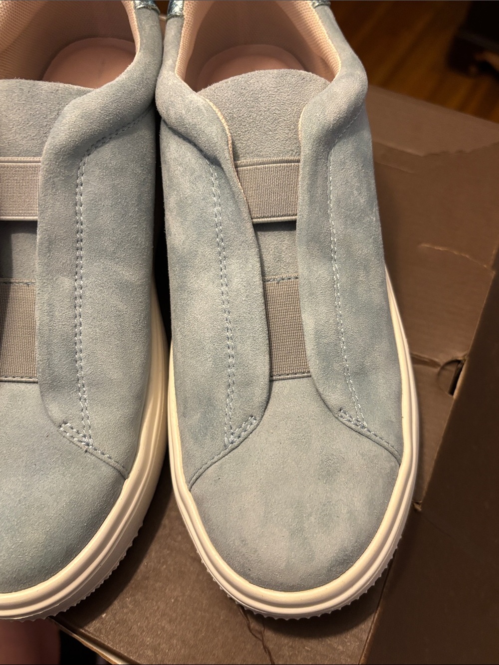 Paolo Light Blue Suede Slip-On Sneakers with shiny blue Heel women’s 8.5 - Picture 7 of 10